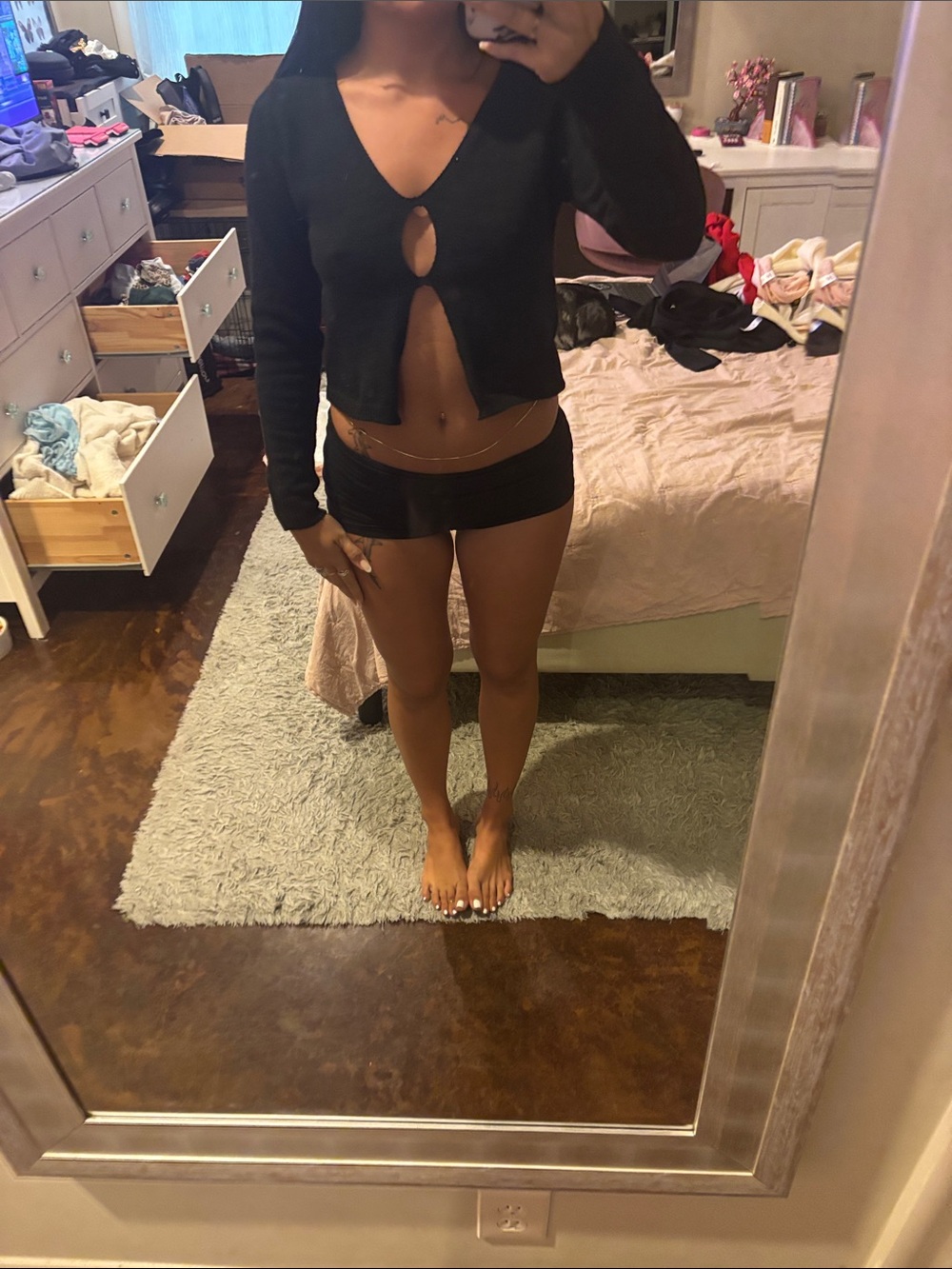 Amazon Black Long Sleeve Crop Top with Front Keyhole